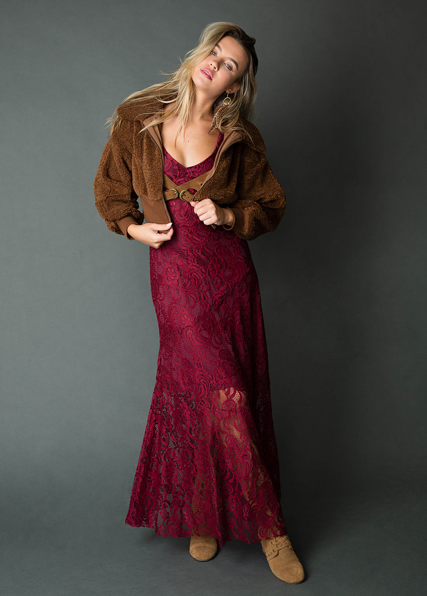 Joyfolie Women's Carmel Slip Maxi Boho Dress in Burgundy, Extra Small Joyfolie Women's Carmel Slip Maxi Boho Dress in Burgundy, Extra Small