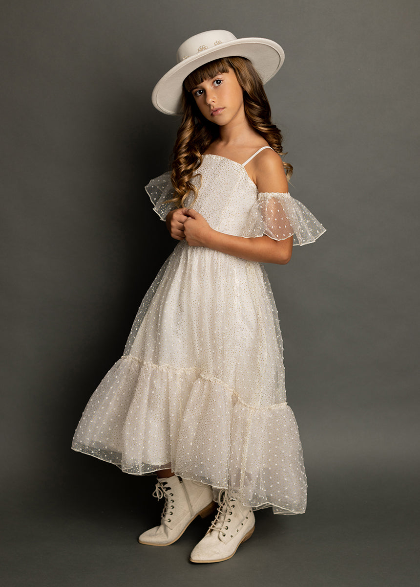 Joyfolie GirlsChloe Dress in Cream Dot, Size 12
