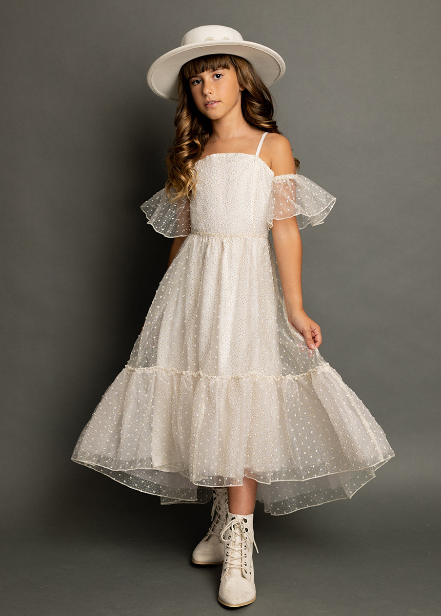 Joyfolie Girls Chloe Maxi Boho Dress in Cream Dot, Size 14 Joyfolie Girls Chloe Maxi Boho Dress in Cream Dot, Size 14