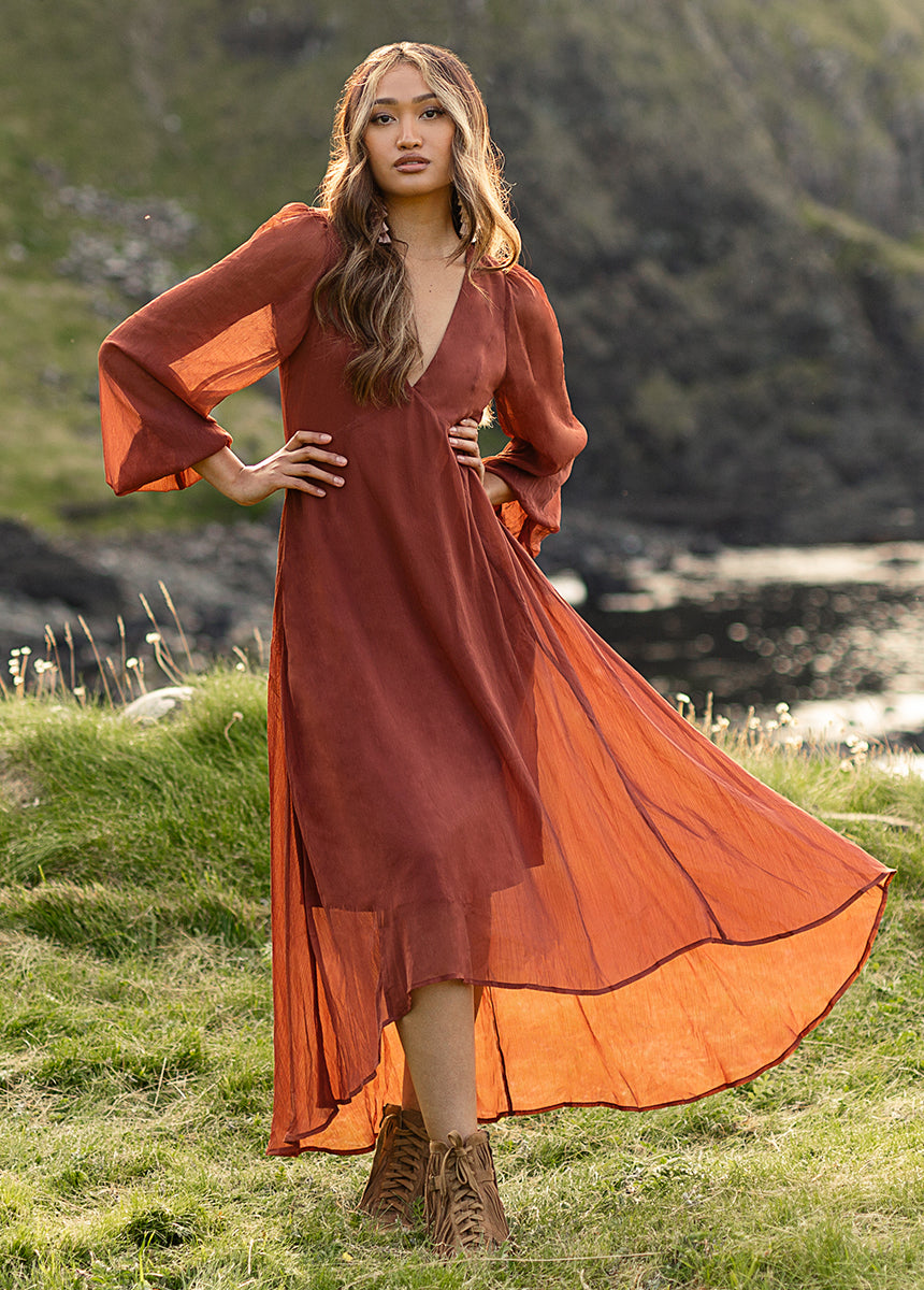 terracotta dress Anna - Simple linen dress - Summer dress - Everyday dress - Casual dress - Oversized dress Package Contents Sleeveless Terracotta V-Neck Long Wedding
