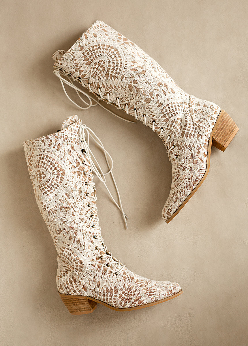 Deliah Tall Boot in Lace Lily Chai