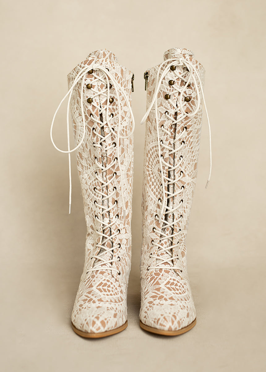 Deliah Tall Boot in Lace Lily Chai