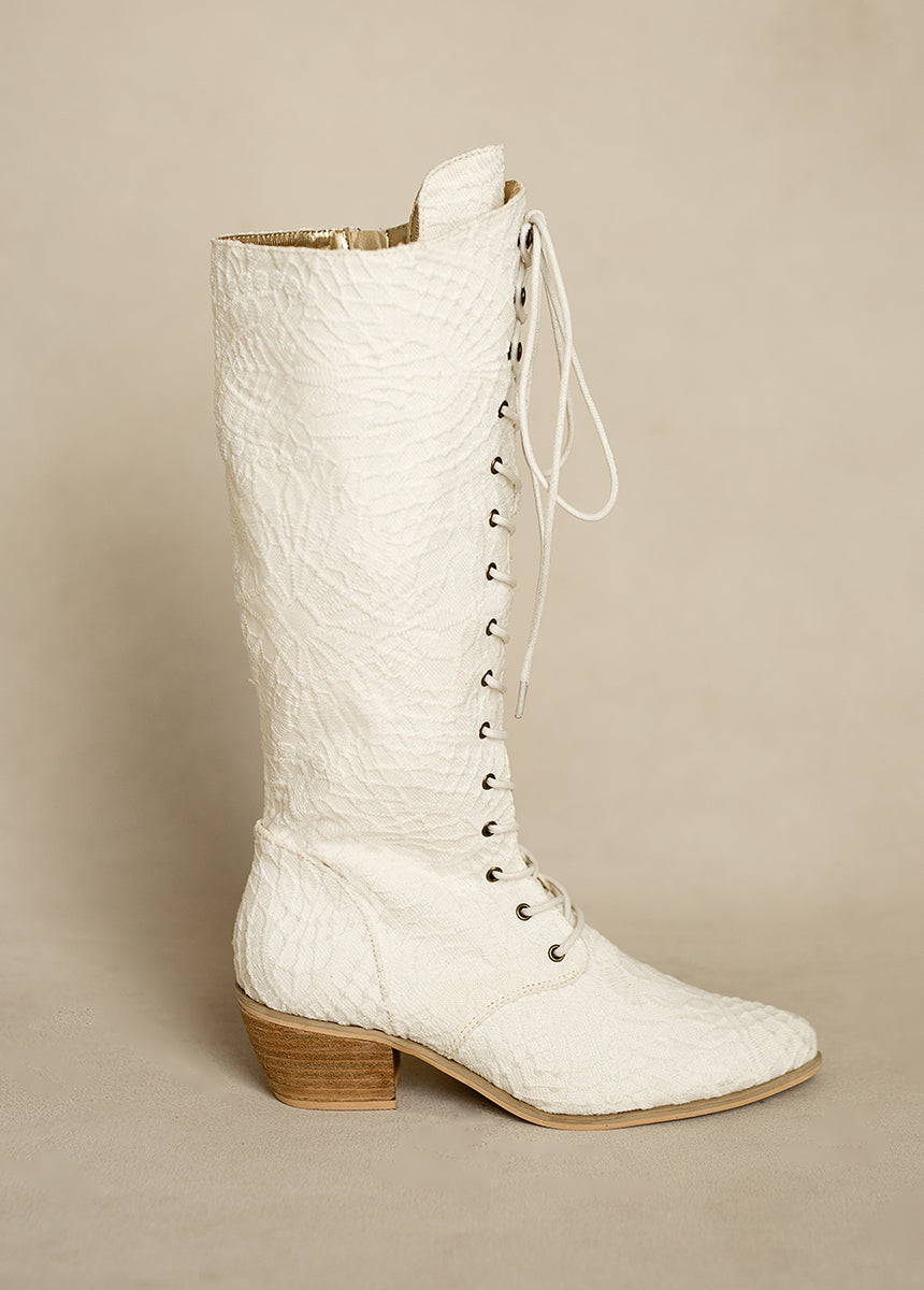 Joyfolie Women's Deliah Tall Boot in Lace Lily Cream, Size 6.5