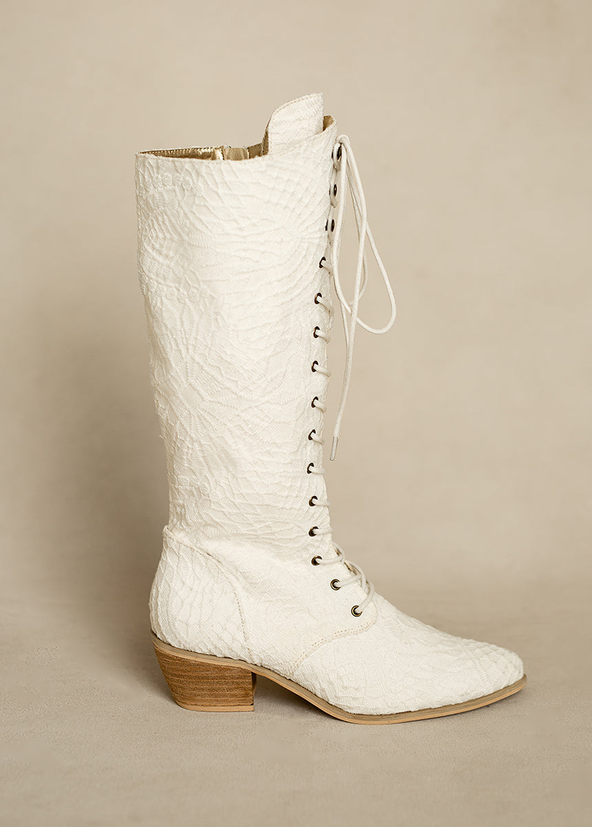 Deliah Tall Boot in Lace Lily Ivory