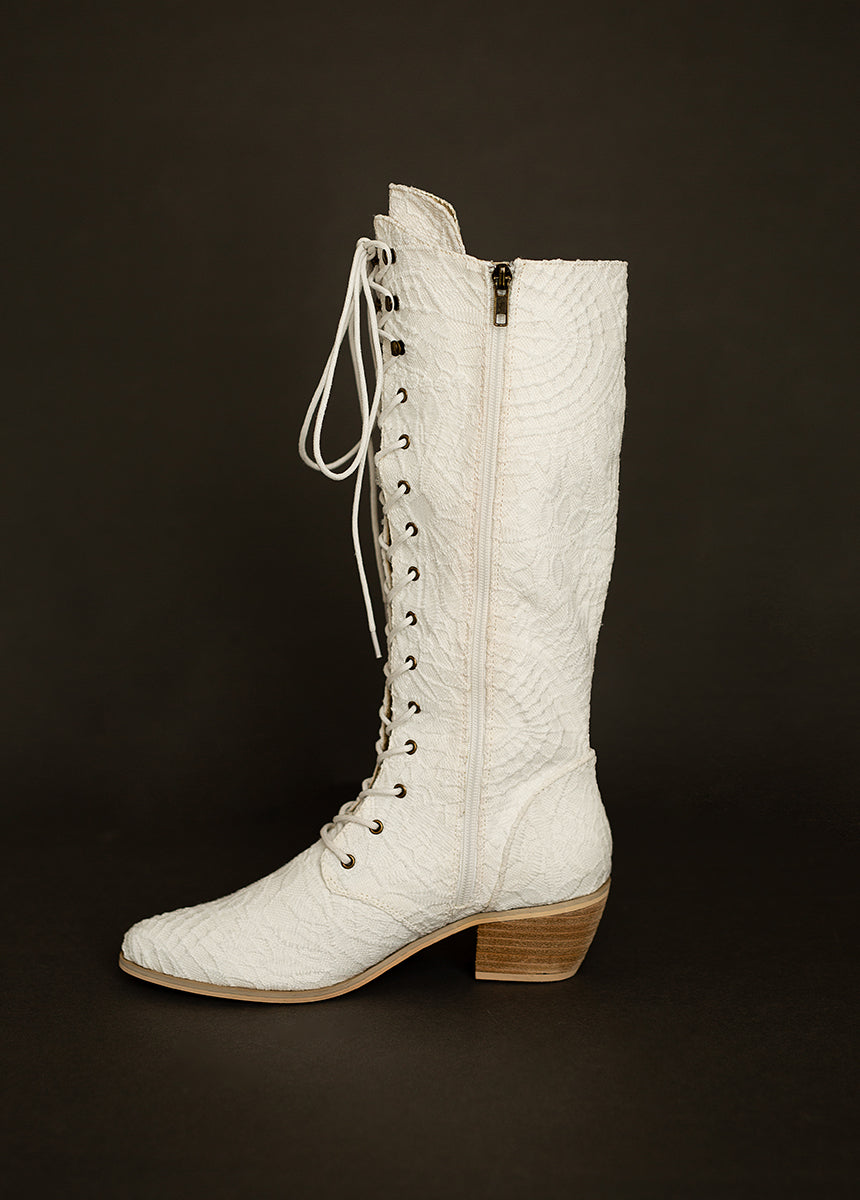 Deliah Tall Boot in Lace Lily Ivory
