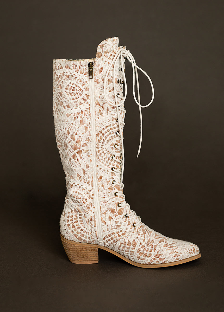 Deliah Tall Boot in Lace Lily Chai