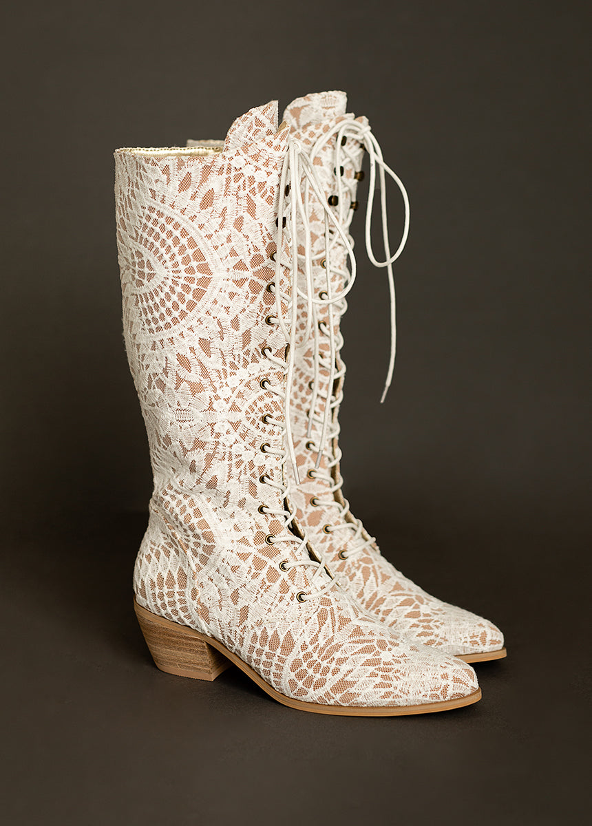 Deliah Tall Boot in Lace Lily Chai