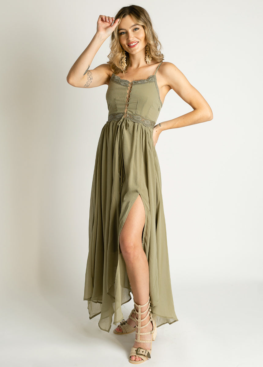 Darva Dress in Neutral Green