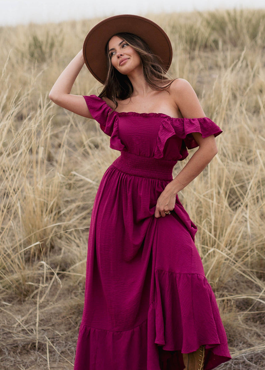 raspberry colored bridesmaid dresses Joyfolie Women's Dawn Maxi Dress in Raspberry, Extra Extra Small