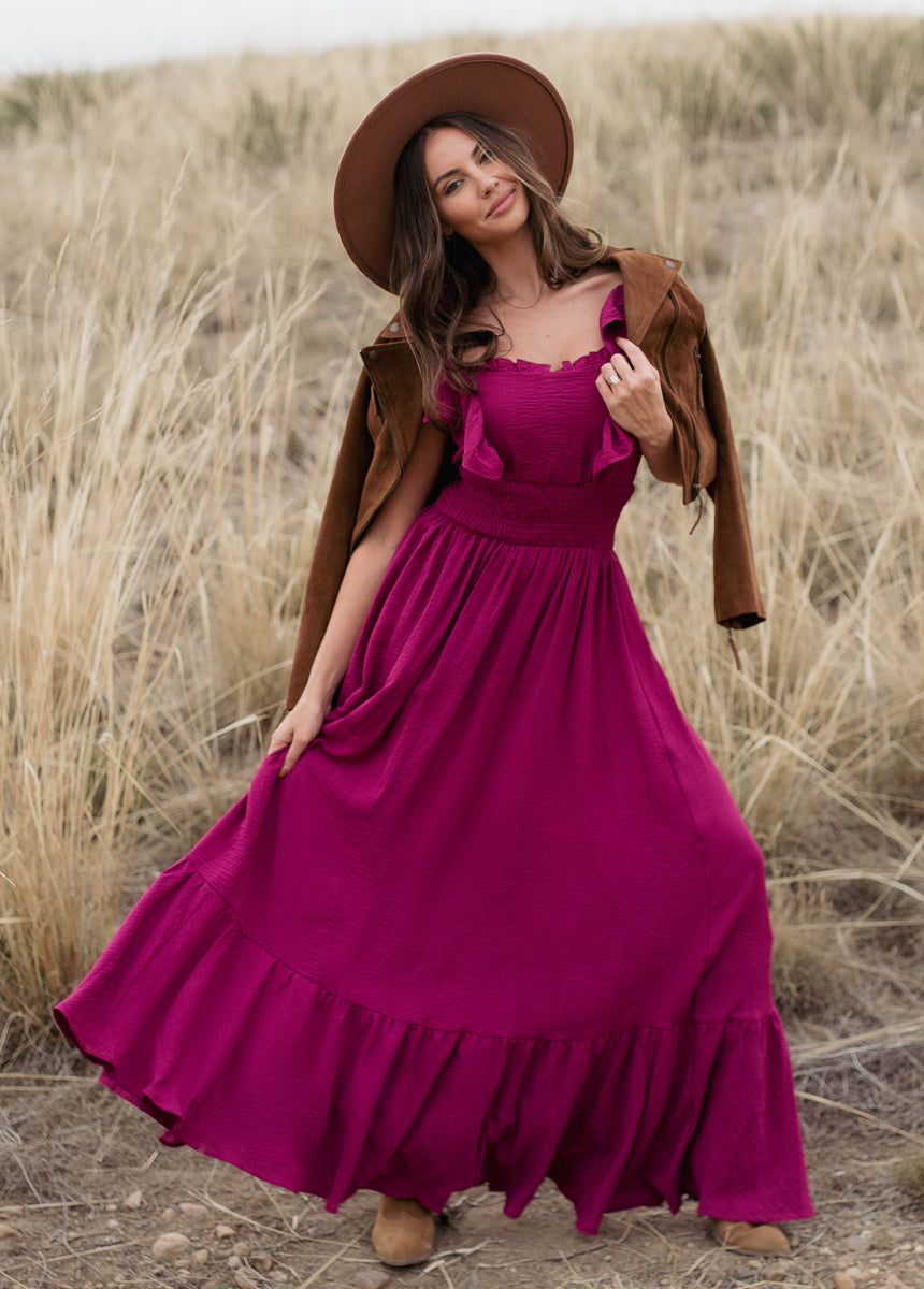 Joyfolie Women's Dawn Maxi Dress in Raspberry, Extra Extra Small Joyfolie Women's Dawn Maxi Dress in Raspberry, Extra Extra Small