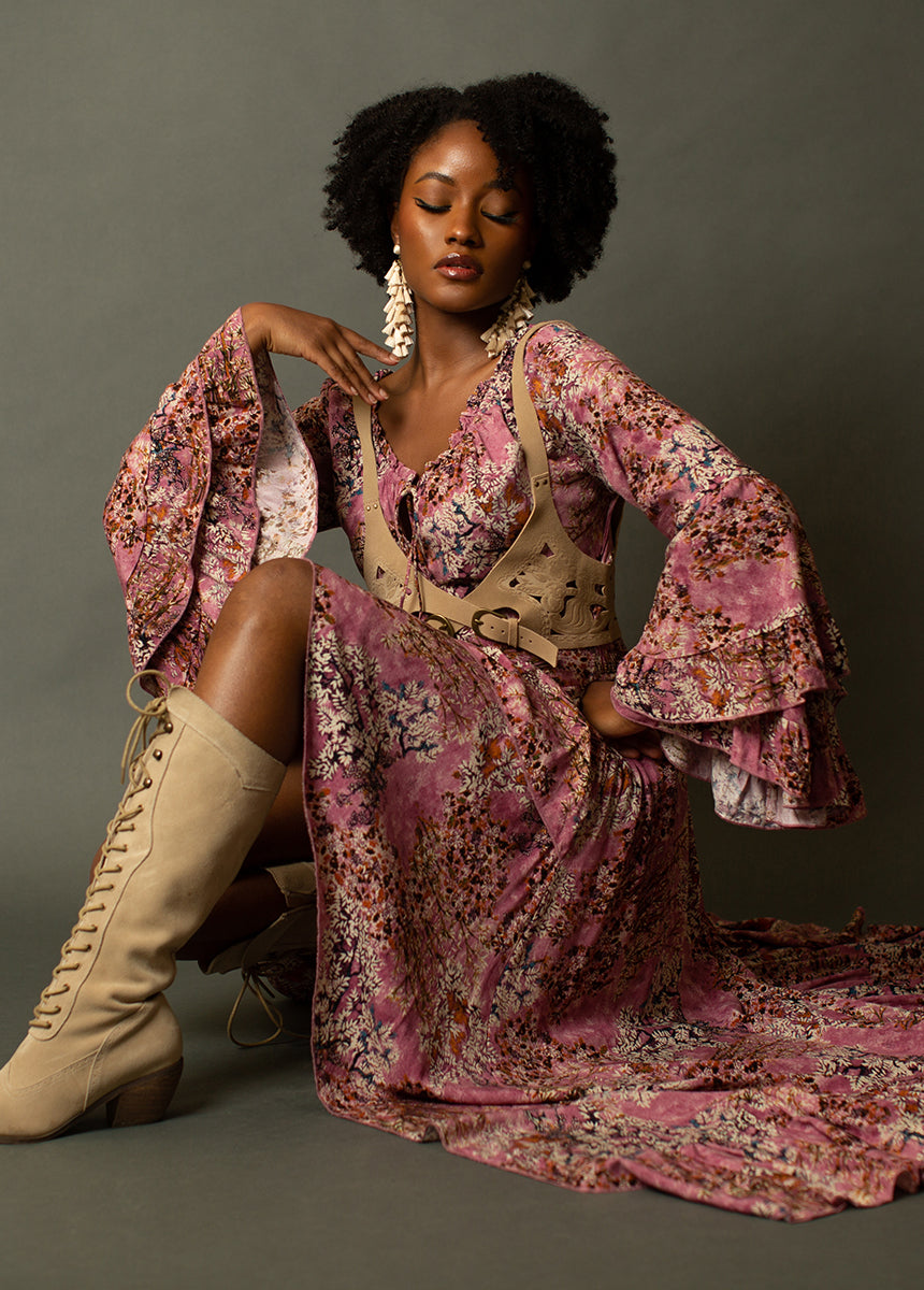 dusty rose floral maxi dress Modest Dusty Rose Long Floral Dress 22052GK