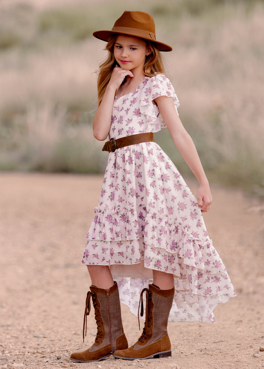 Joyfolie Girls Dimia Prom Maxi Boho Dress in Lilac Ditsy Floral, Size 6 Joyfolie Girls Dimia Prom Maxi Boho Dress in Lilac Ditsy Floral, Size 6