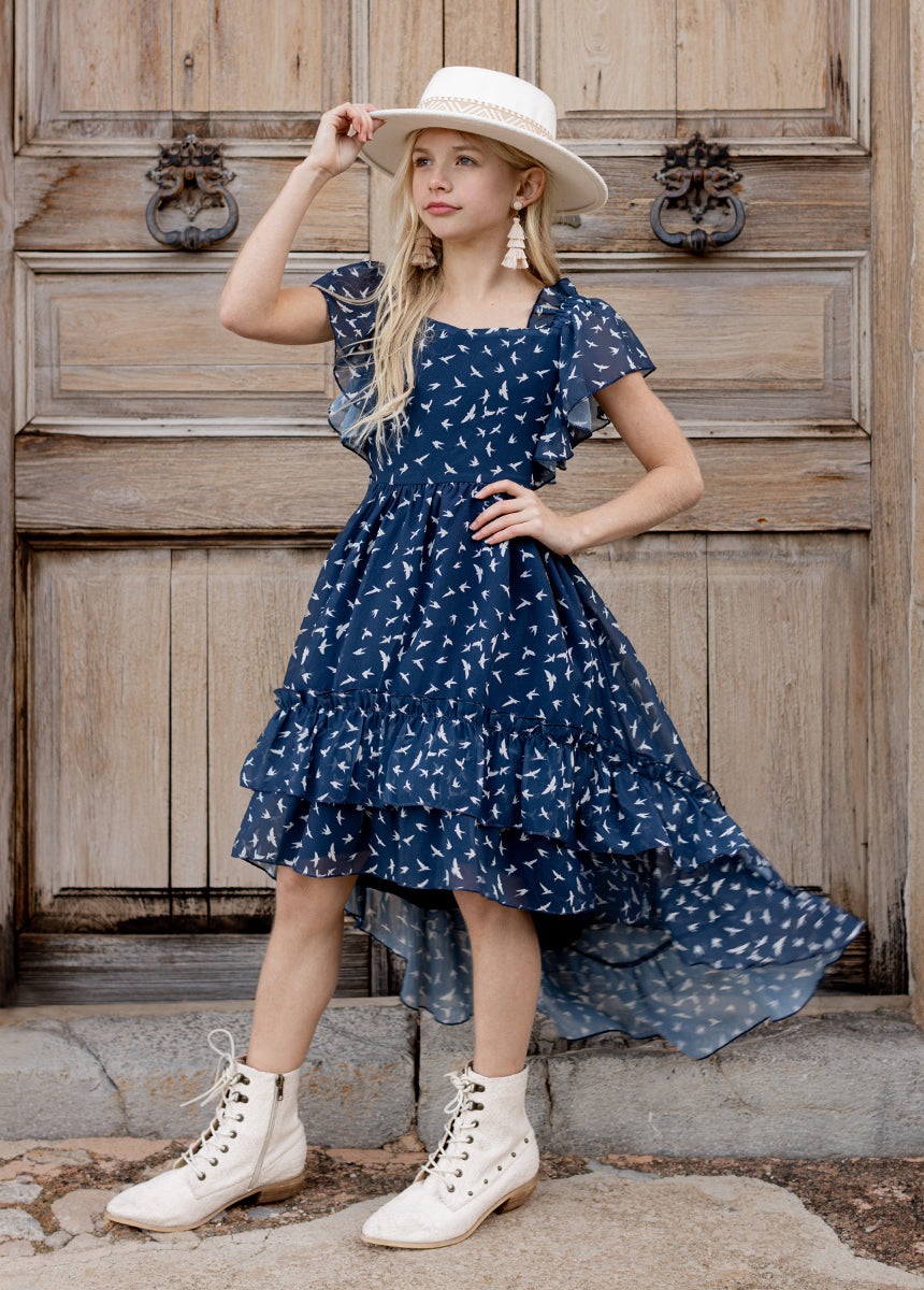 Joyfolie Girls Dimia Maxi Boho Dress Navy Bird Floral, Size 8 Joyfolie Girls Dimia Maxi Boho Dress Navy Bird Floral, Size 8