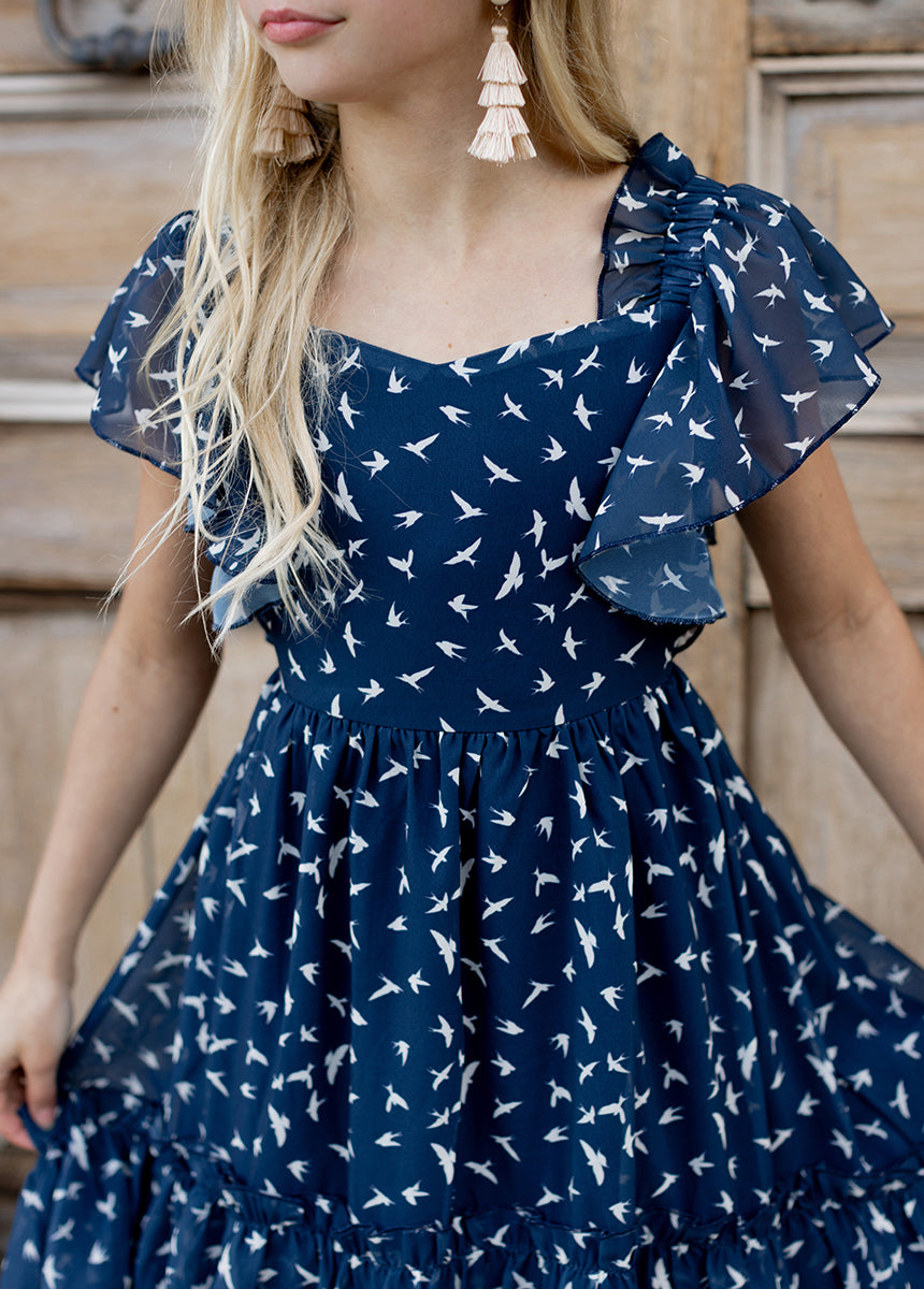 Joyfolie GirlsDimia Dress Navy Bird Floral, Size 8