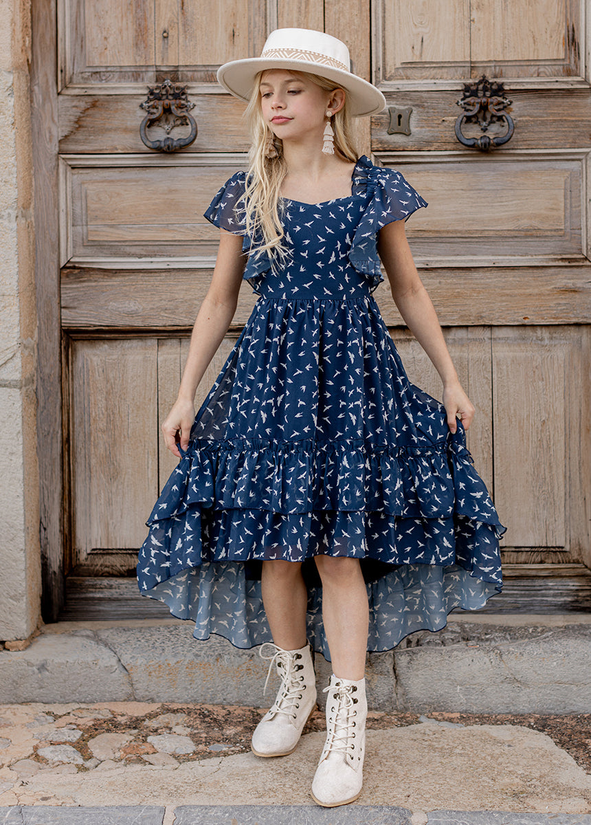 Joyfolie Girls Dimia Maxi Boho Dress Navy Bird Floral, Size 8 Joyfolie Girls Dimia Maxi Boho Dress Navy Bird Floral, Size 8