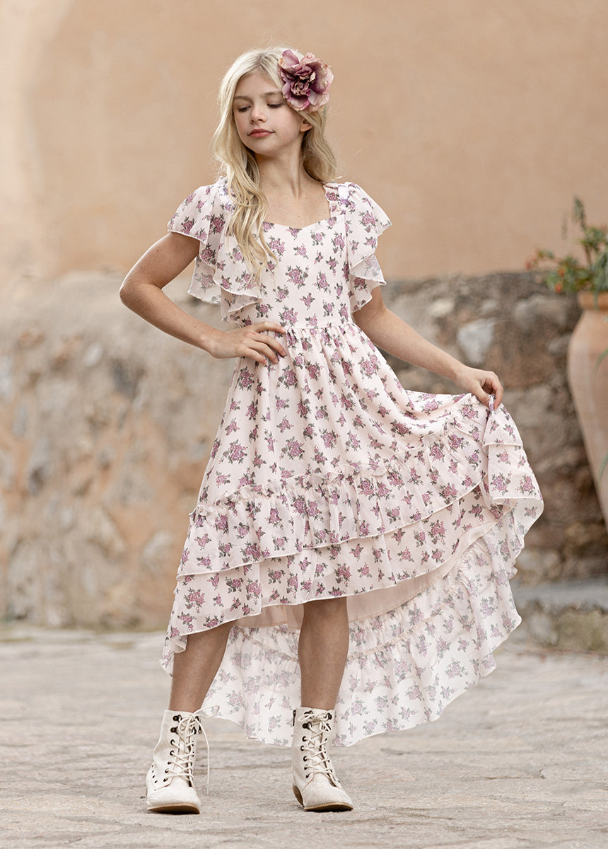 Joyfolie Girls Dimia Prom Maxi Boho Dress in Lilac Ditsy Floral, Size 6 Joyfolie Girls Dimia Prom Maxi Boho Dress in Lilac Ditsy Floral, Size 6