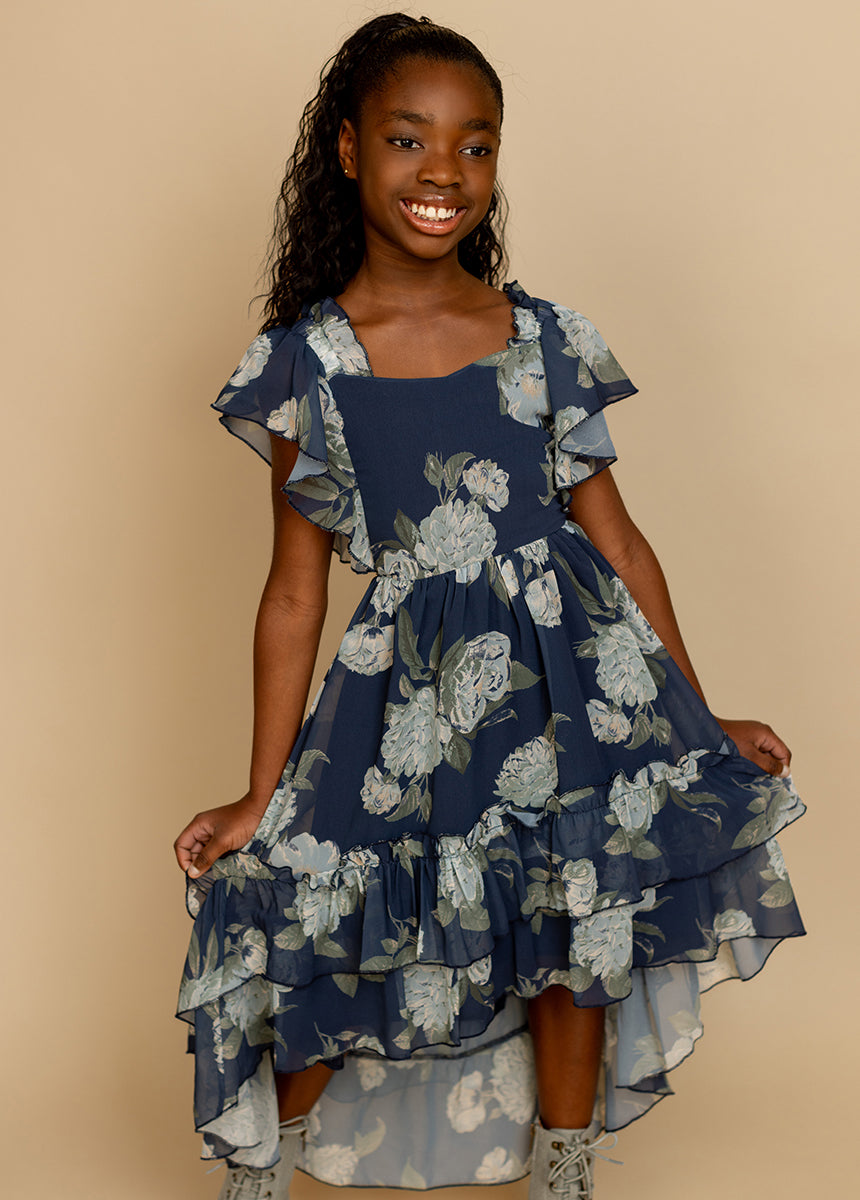 Joyfolie Girls Dimia Maxi Boho Dress in Large Navy Floral, Size 7 Joyfolie Girls Dimia Maxi Boho Dress in Large Navy Floral, Size 7