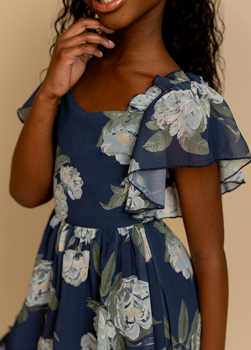 Joyfolie Girls Dimia Maxi Boho Dress in Large Navy Floral, Size 7 Joyfolie Girls Dimia Maxi Boho Dress in Large Navy Floral, Size 7