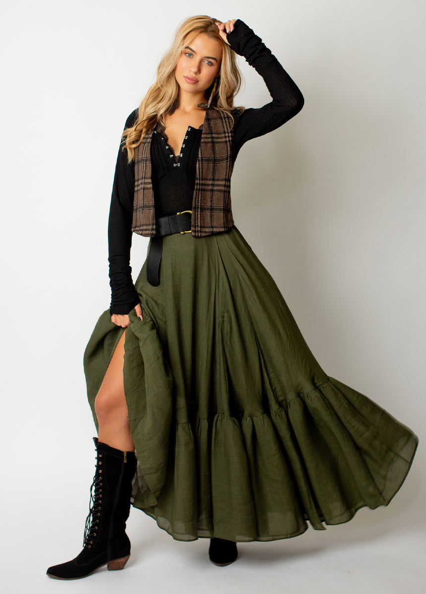 Mikah Vest in Dark Taupe Plaid