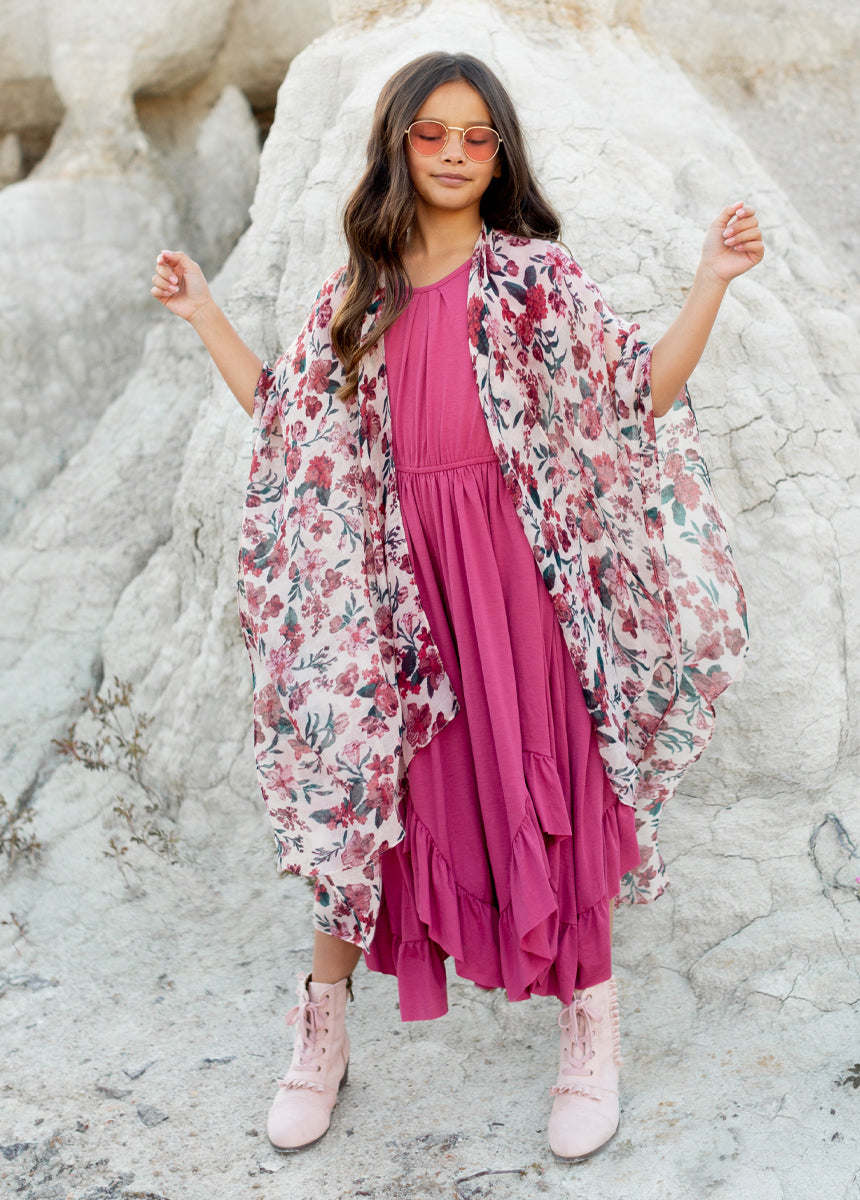 Joyfolie Girls Avalon Duster in Fall Floral, Youth Small Joyfolie Girls Avalon Duster in Fall Floral, Youth Small