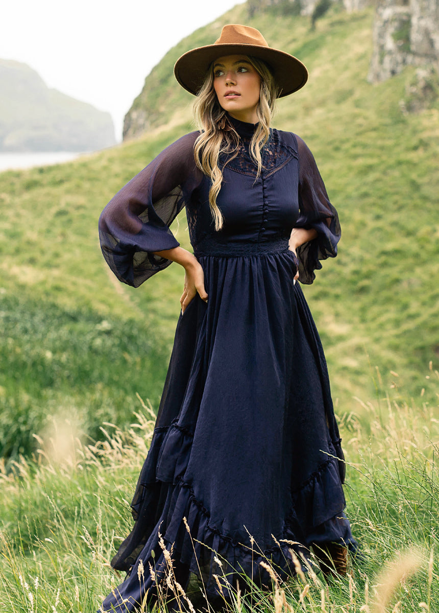 Joyfolie Women's Kiyana Dress in Midnight Blue, Extra Extra Small