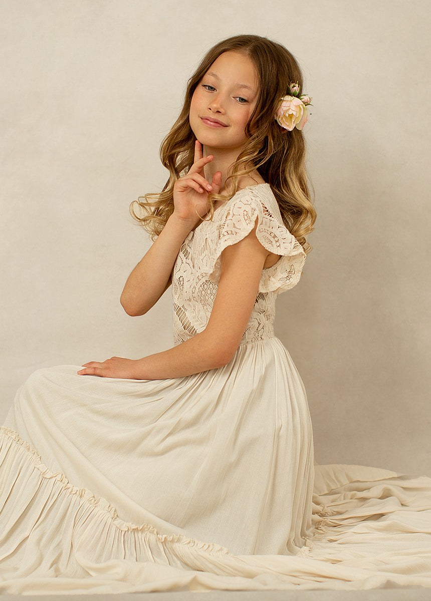 Macy Dress in Cream | Bohemian Flower Girl