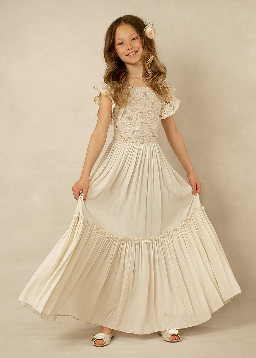 Macy Dress in Cream | Bohemian Flower Girl