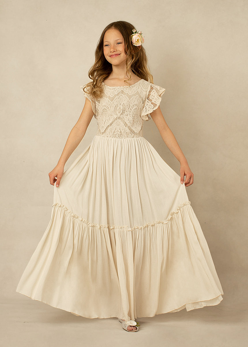 Macy Dress in Cream | Boho Maxi Dress for Girls