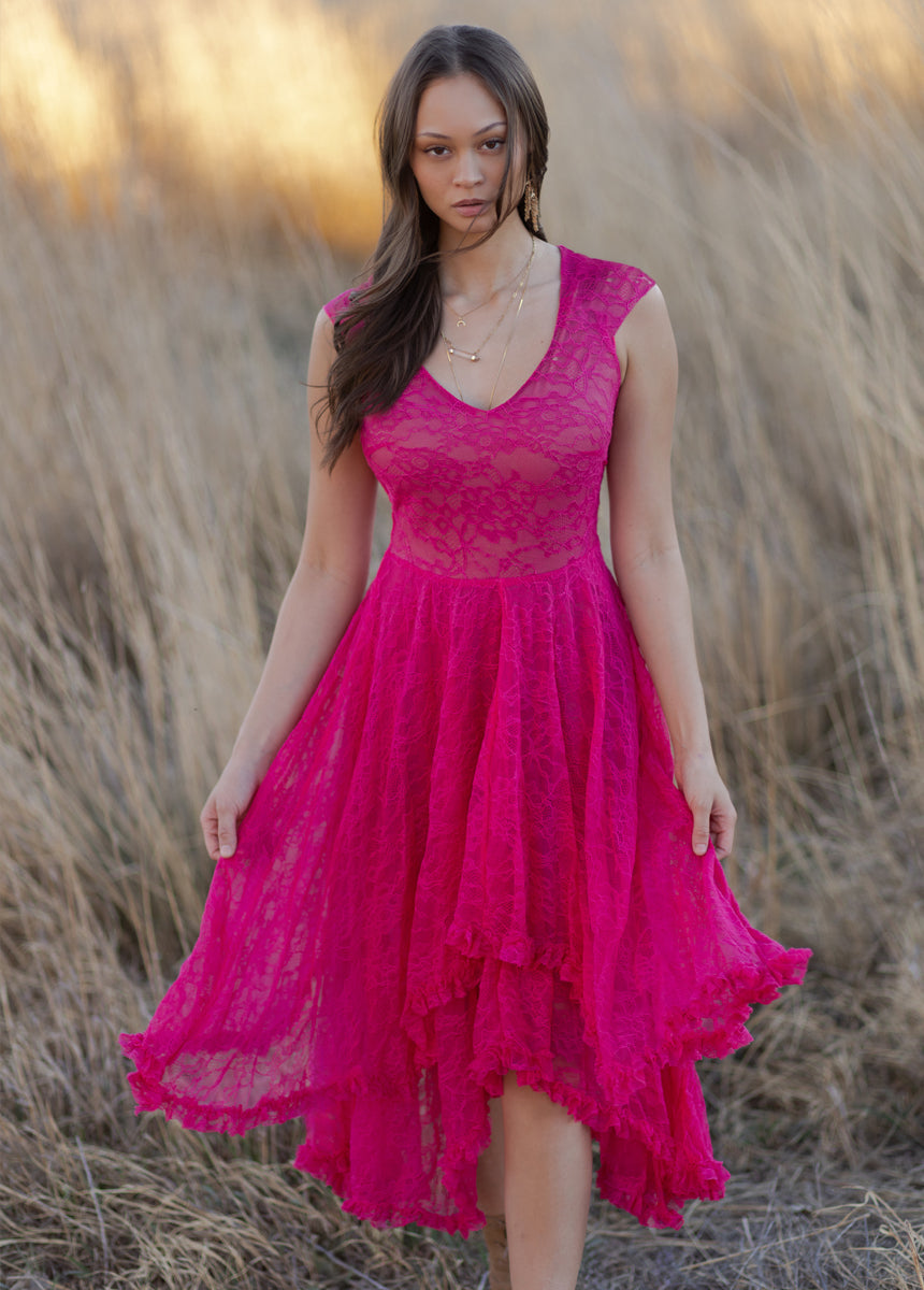 fuchsia holiday dress S Fuchsia Pink One-Shoulder Cutout Cotton Maxi Dress Tropical Sunset Maxi Dress