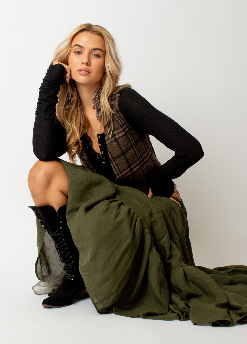 Mikah Vest in Dark Taupe Plaid