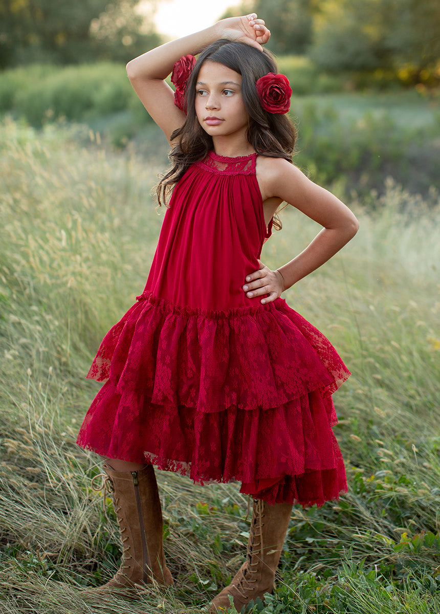 Catrina Dress in Crimson