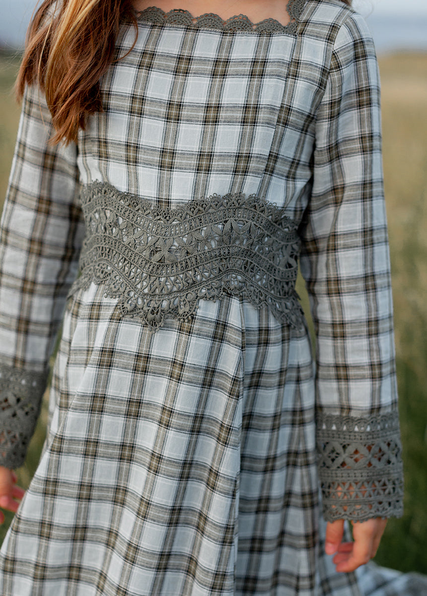 blue plaid dress Rosi Dress in Smoke Blue Plaid
