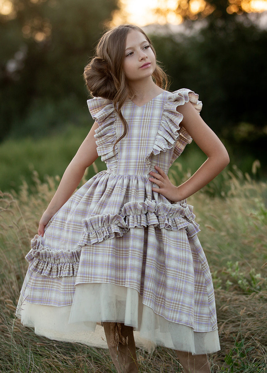 Reign Petticoat Dress in Lavender Plaid - Joyfolie
