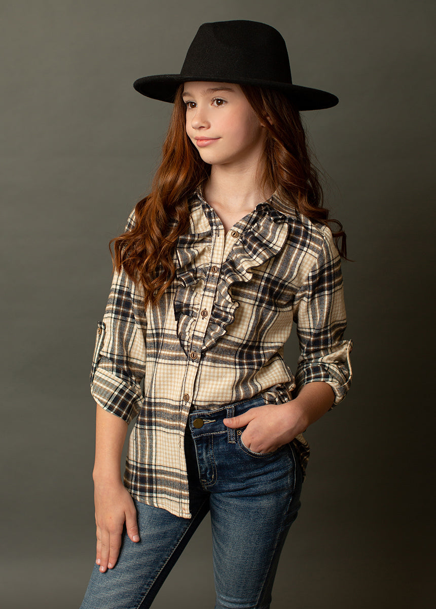 Kendall Top in Neutral Plaid