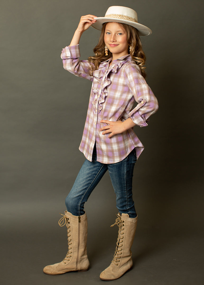 Kendall Top in Lavender Tartan Plaid