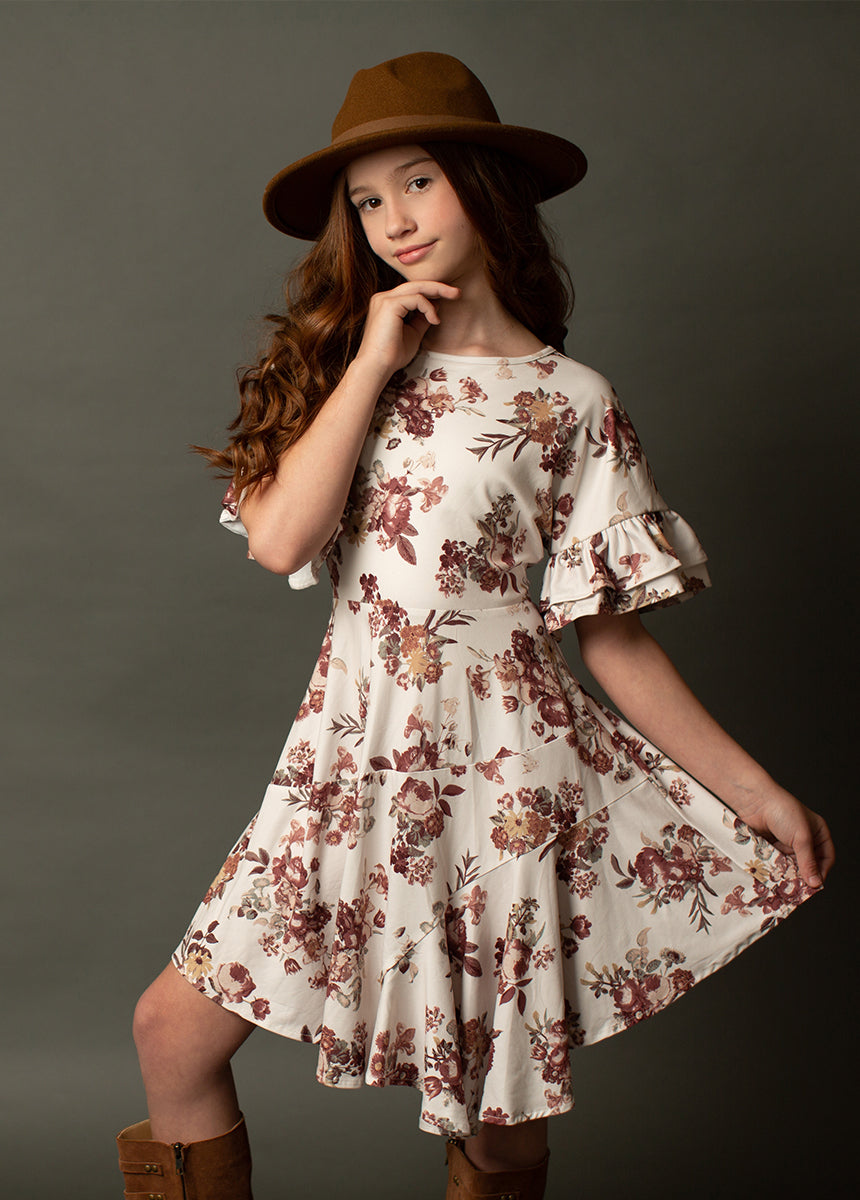 Emilia Dress in Ecru Floral