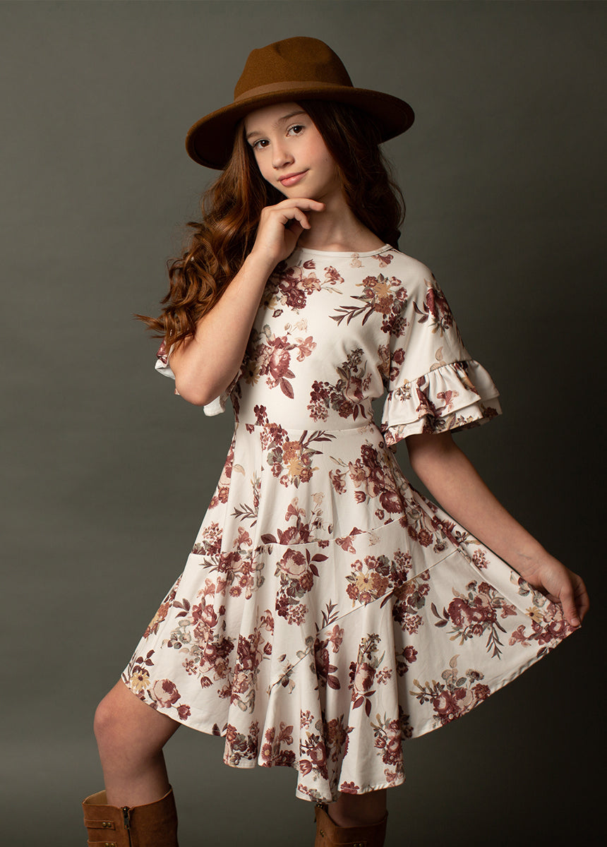 Emilia Dress in Ecru Floral