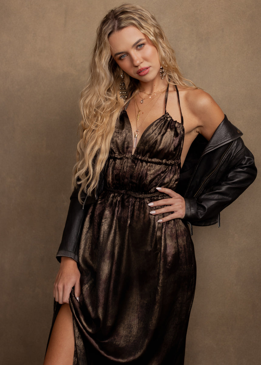 Gail Dress in Bronze/Brown