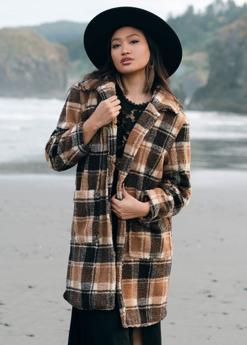 Gertie Coat in Brown Plaid Joyfolie - Main Image