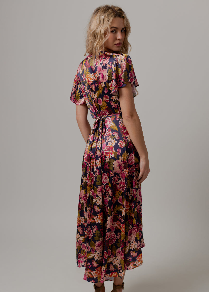 Giulia Silk Dress in Navy Floral