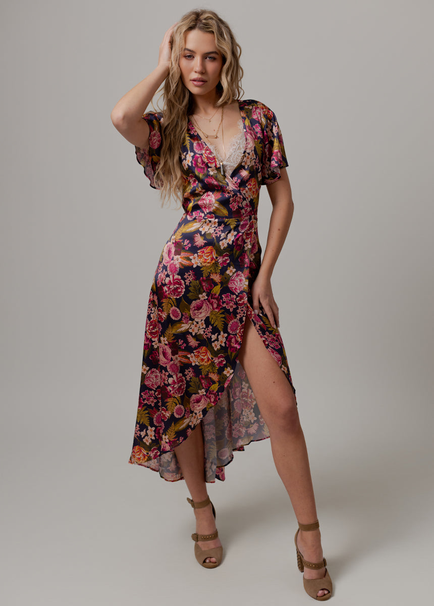 Giulia Silk Dress in Navy Floral