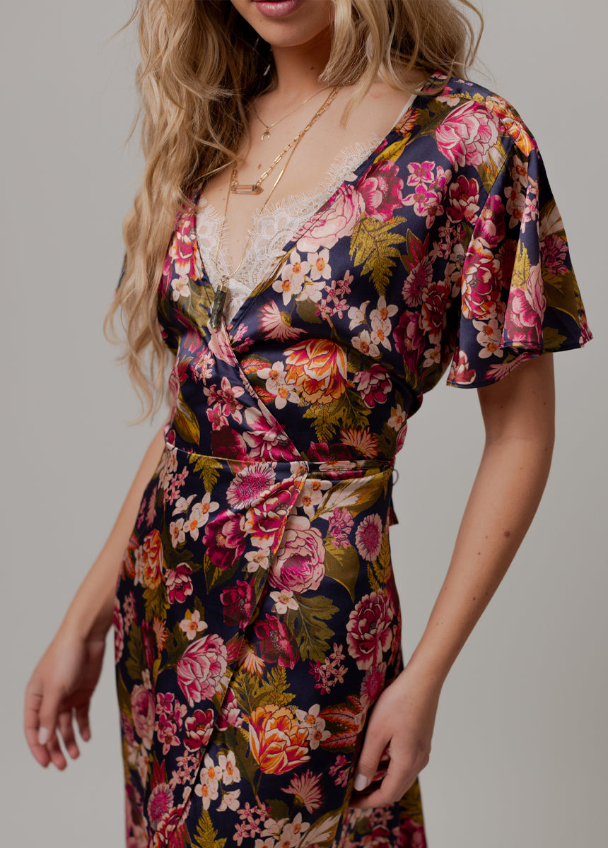 Giulia Silk Dress in Navy Floral