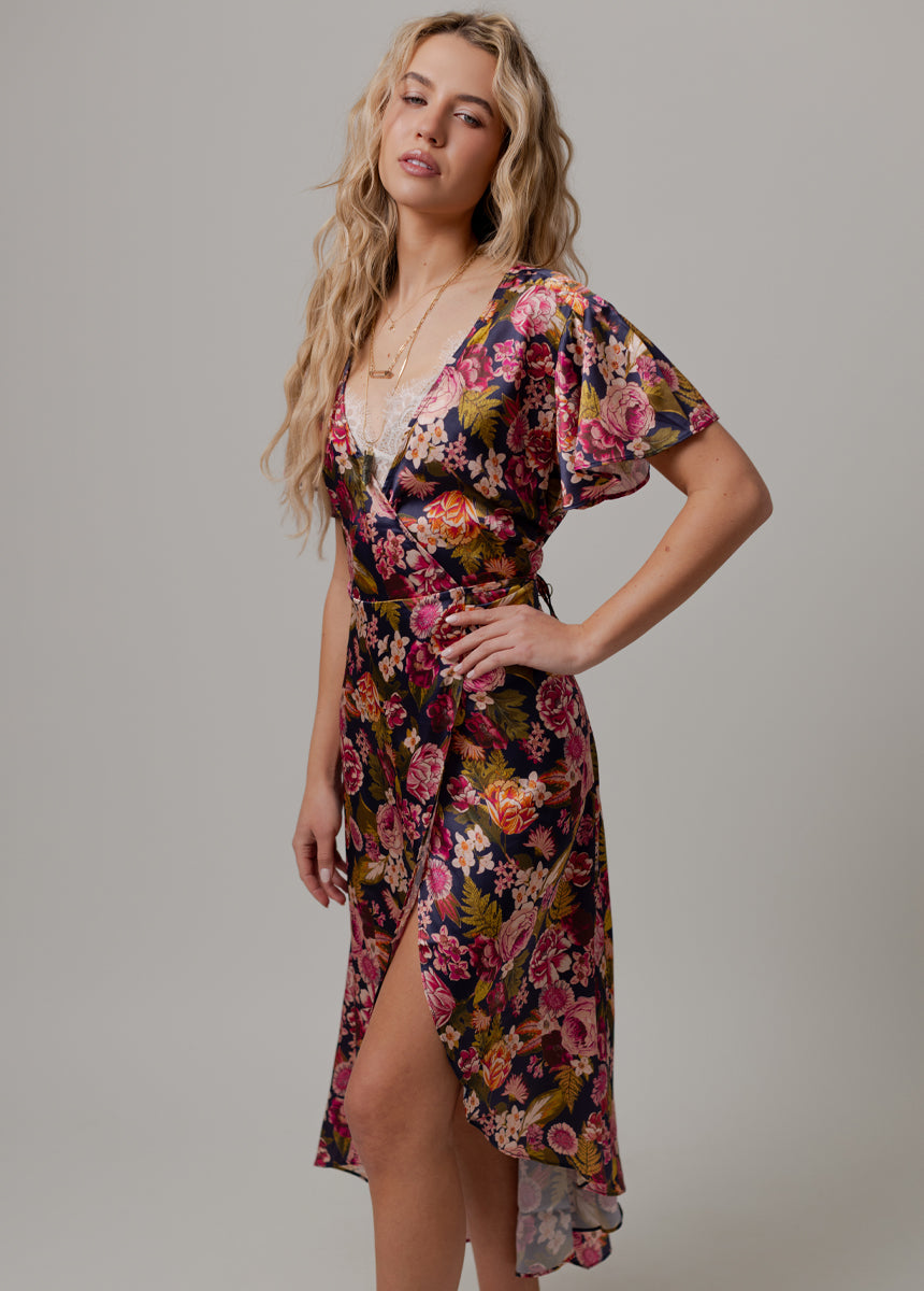 Giulia Silk Dress in Navy Floral