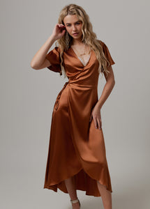 Joyfolie Women's Giulia Silk Dress in Copper, Extra Small