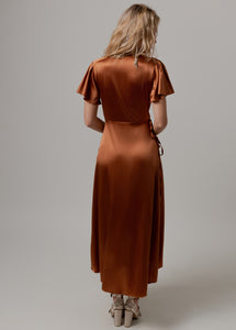 brown silk wrap dress Wrap Tie Satin Bridesmaid Dress