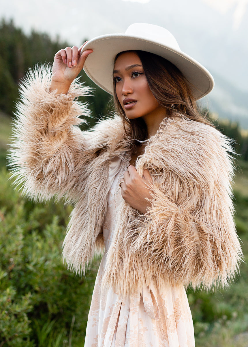 Gladys Fur Coat in Light Tan