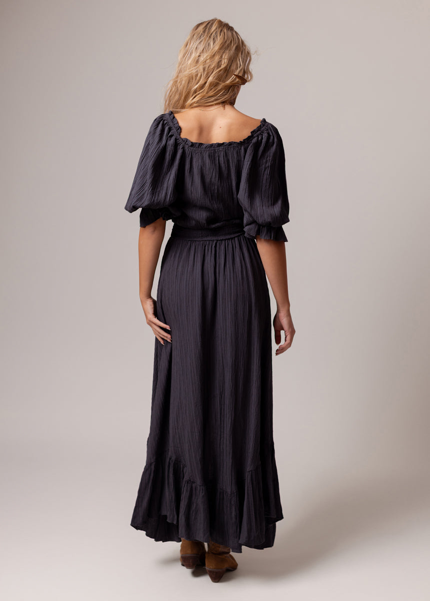 charcoal silk dress Zaria Embroidery Satin Slip Dress - Charcoal
