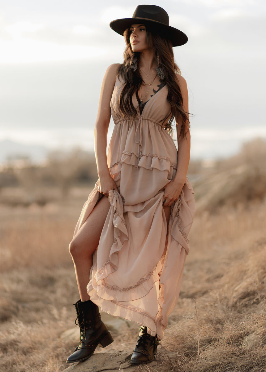 taupe brown dress Layan formal Dress