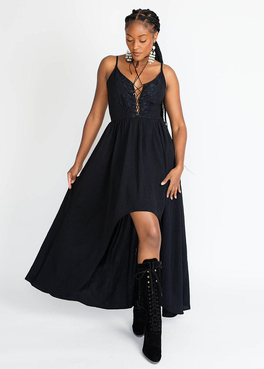Joyfolie Women's Holland Maxi Dress in Black, Extra Extra Small