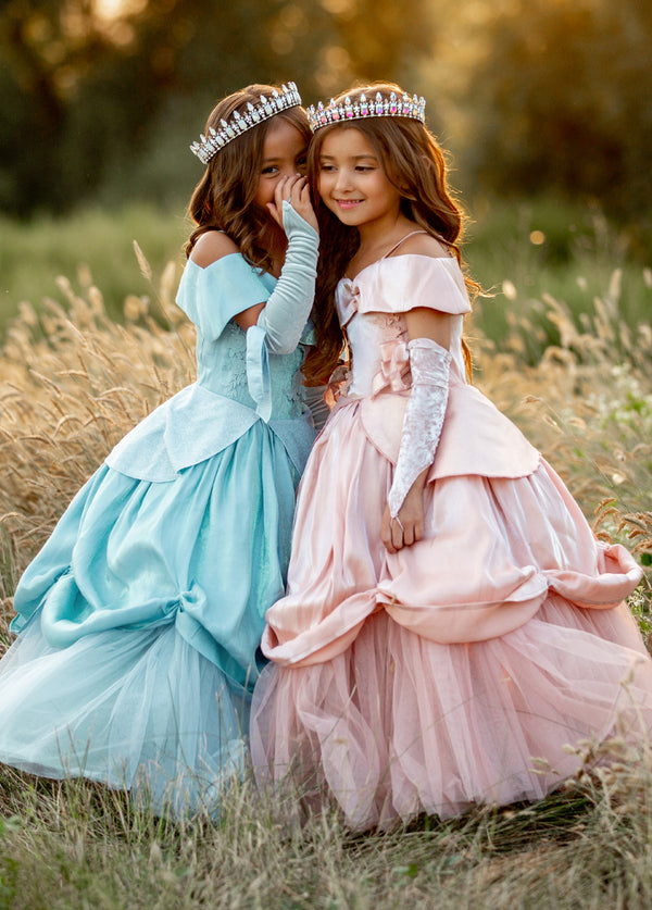 Buy Pink Satin Embroidery Sequin And Stones Princess Gown For Girls by  Darleen Kids Couture Online at Aza Fashions.